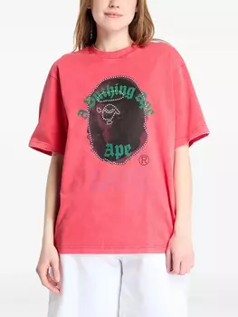 Футболка с изображением головы обезьяны BATHING APE, украшенная стразами A Bathing Ape, красный