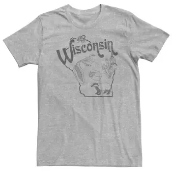 Футболка с изображением карты Big & Tall Wisconsin Landmarks Licensed Character, цвет Athletic Heather