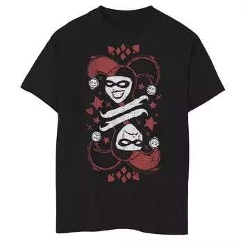 Футболка с изображением карты и графической иллюстрацией Харли Квинн для мальчиков 8–20 лет DC Fandome DC Comics