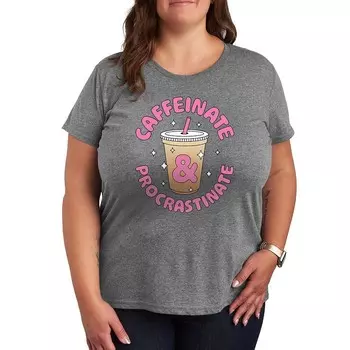 Футболка с изображением кофеината и прокрастинации Plus Licensed Character, цвет Heather Gray