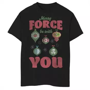Футболка с изображением коллажа и орнаментом Merry Force Be With You для мальчиков 8–20 лет Star Wars, черный