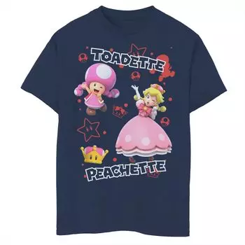 Футболка с изображением коллажа и портрета Nintendo Super Mario Peachette And Toadette для мальчиков 8–20 лет Licensed Character