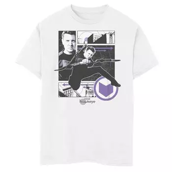 Футболка с изображением коллажа и портретной панелью Marvel Hawkeye для мальчиков 8–20 лет Marvel