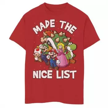 Футболка с изображением коллажа из персонажей Super Mario Bros. Made The Nice List для мальчиков 8–20 лет Licensed Character