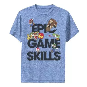 Футболка с изображением коллажа персонажей для мальчиков 8–20 лет Nintendo Super Mario Epic Game Skills Licensed Character