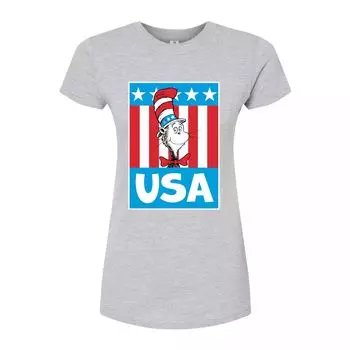 Футболка с изображением кота в шляпе Доктора Сьюза для юниоров США Licensed Character, серый