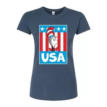 Футболка с изображением кота в шляпе Доктора Сьюза для юниоров США Licensed Character, синий