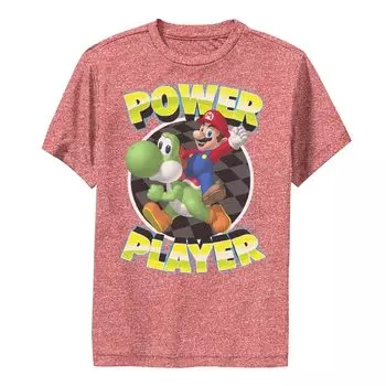 Футболка с изображением круга и портретом Super Mario Yoshi And Mario Power Player для мальчиков 8–20 лет Licensed Character