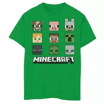 Футболка с изображением лица персонажей Minecraft Chibi для мальчиков 8–20 лет Licensed Character, цвет Kelly