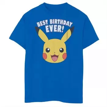Футболка с изображением лица Пикачу для мальчиков 8–20 лет, Pokemon Best Birthday Ever Licensed Character