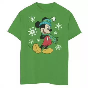 Футболка с изображением Микки Мауса Диснея для мальчиков 8–20 лет и праздничным снежинками с портретом и рождественским рисунком Disney