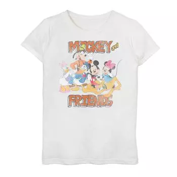 Футболка с изображением Микки Мауса и друзей Disney для девочек 7–16 лет, групповая фотография, портретный рисунок, мультфильм Disney