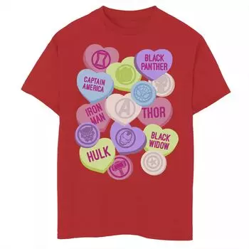 Футболка с изображением Мстителей и Мстителей для мальчиков 8–20 лет Marvel Valentine's Candy Heart Marvel