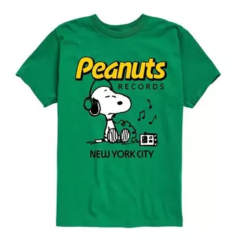 Футболка с изображением наушников Peanuts Records Snoopy для мальчиков 8–20 лет Licensed Character, зеленый