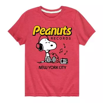 Футболка с изображением наушников Peanuts Records Snoopy для мальчиков 8–20 лет Licensed Character, цвет Heather Red