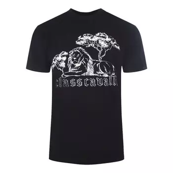 Футболка с изображением отдыхающего льва Cavalli Class, черный