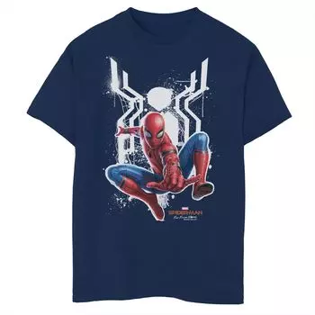 Футболка с изображением персонажа Marvel Spider-Man вдали от дома для мальчиков 8–20 лет, раскрашенный логотип и графический постер Marvel