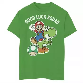 Футболка с изображением портрета и портрета для мальчиков 8–20 лет, Nintendo Super Mario Good Luck Squad, групповая фотография Licensed Character