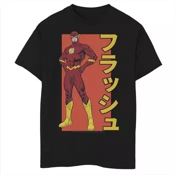 Футболка с изображением портрета и жирным шрифтом кандзи DC Comics The Flash для мальчиков 8–20 лет Licensed Character, черный