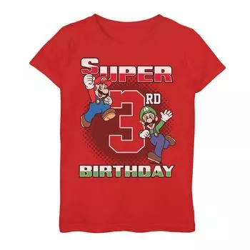 Футболка с изображением портрета на день рождения Nintendo Super Mario And Luigi Super для девочек 7–16 лет Licensed Character