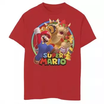 Футболка с изображением портрета Super Mario Bowsers и Mario Circle для мальчиков 8–20 лет Licensed Character