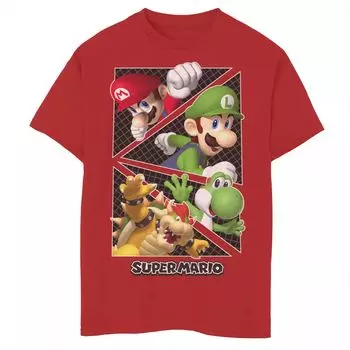 Футболка с изображением разбитого портрета Nintendo Super Mario Group Shot для мальчиков 8–20 лет Licensed Character
