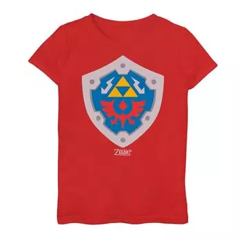 Футболка с изображением щита Nintendo Legend of Zelda Link's Awakening Shield для девочек 7–16 лет Licensed Character, красный