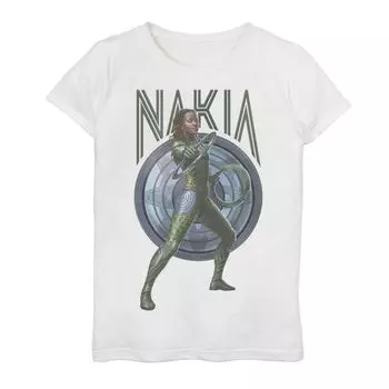 Футболка с изображением синего щита Marvel Wakanda Forever Nakia для девочек 7–16 лет Licensed Character, белый