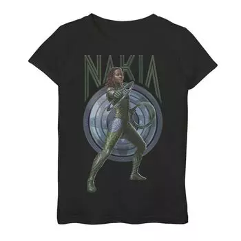 Футболка с изображением синего щита Marvel Wakanda Forever Nakia для девочек 7–16 лет Licensed Character, черный
