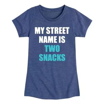 Футболка с изображением Street Name Is Two Snacks для девочек 7–16 лет Licensed Character, синий