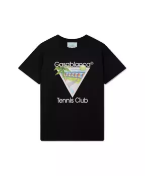 Футболка с изображением теннисного клуба напечатанная трафаретной печатью Casablanca, черный