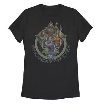 Футболка с изображением треугольников и портретом для юниоров Marvel Black Panther: Wakanda Forever Squad Licensed Character, черный