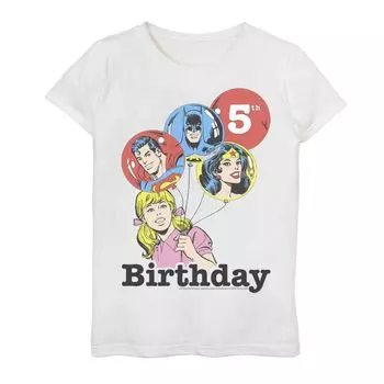 Футболка с изображением воздушных шаров на 5-й день рождения для девочек 7–16 лет из комиксов DC Comics «Лига справедливости» с изображением воздушных шаров DC Comics
