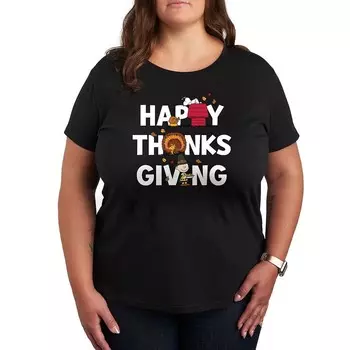 Футболка с изображением значков благодарения Plus Peanuts Licensed Character, черный