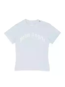Футболка с изогнутым логотипом для маленьких мальчиков Palm Angels, цвет baby blue