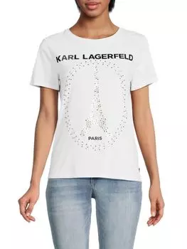 Футболка с Эйфелевой башней из бисера Karl Lagerfeld Paris, белый