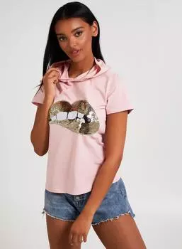 Футболка с капюшоном Bling Lips Pink Vanilla, розовый