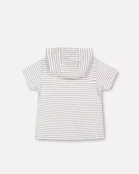 Футболка с капюшоном в бело-серую полоску Deux par Deux