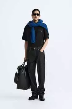 Футболка с карманами и заклепками ZARA, черный