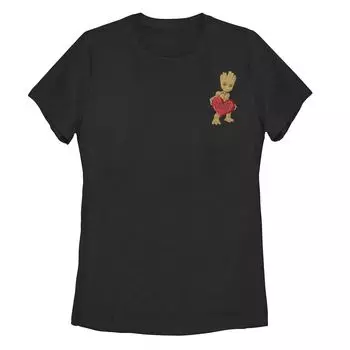 Футболка с карманом и карманом на День святого Валентина для юниоров Marvel Groot Heart Licensed Character, черный