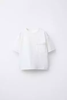 Футболка с карманом и отстрочкой верха ZARA, белый