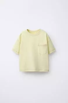 Футболка с карманом и отстрочкой верха ZARA, цвет Greenish