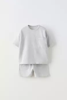 Футболка с карманом и шорты-бермуды в сочетании ZARA, серый мергель