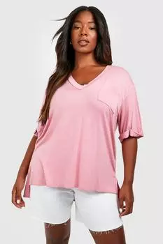 Футболка с карманом и v-образным вырезом Boohoo, роза