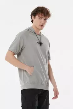 Футболка с карманом-кенгуру и принтом Fullamoda, серый