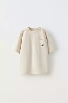 Футболка с карманом с этикеткой ZARA, экрю