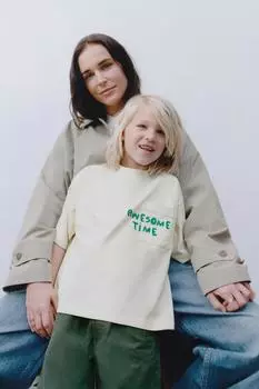 Футболка с карманом со слоганом ZARA, экрю