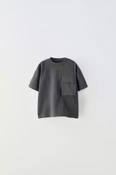 Футболка с карманом ZARA, антрацитовый серый