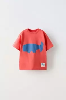 Футболка с китом ZARA, красный