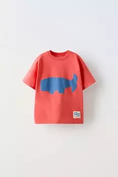 Футболка с китом ZARA, красный